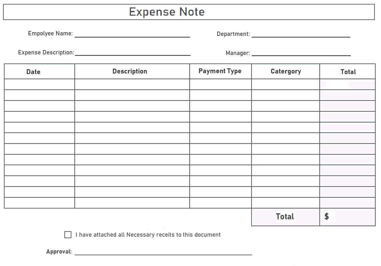 Expense Note Template | Free Word & Excel Templates