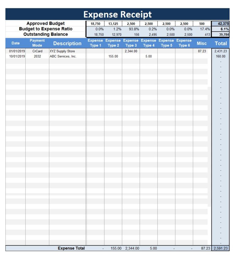 Expense Receipt Template | Free Word & Excel Templates