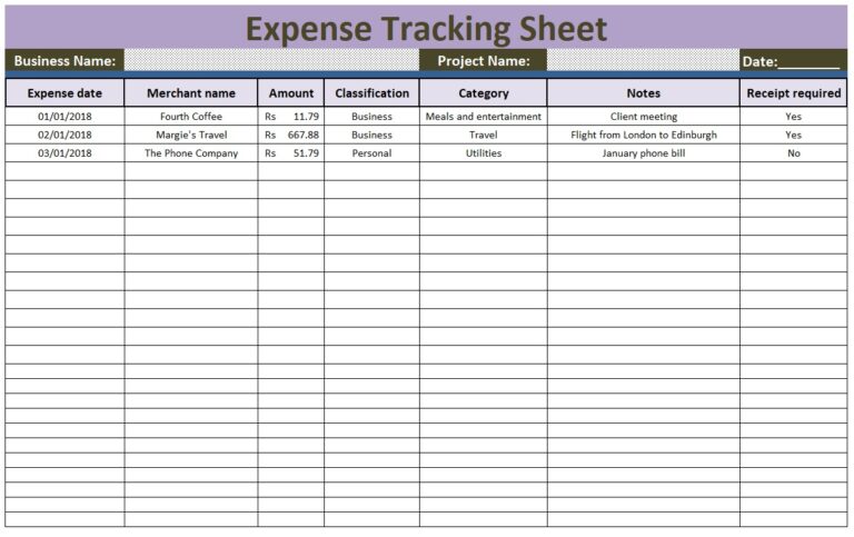 Expense Tracking Sheet Template Free Word Excel Templates