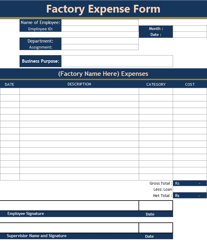 Factory Expense Form Free Word Excel Templates