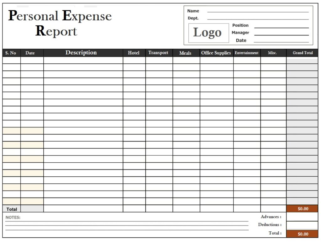 Personal Expense Report Template Free Word & Excel Templates