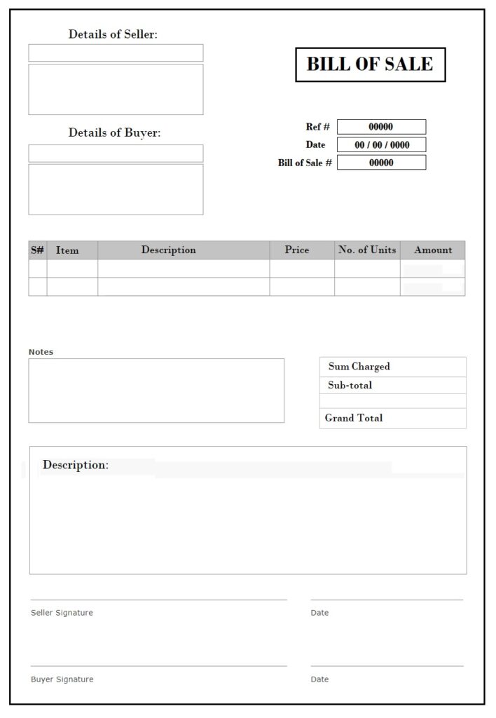 Bill Of Sale Template Free Word Excel Templates