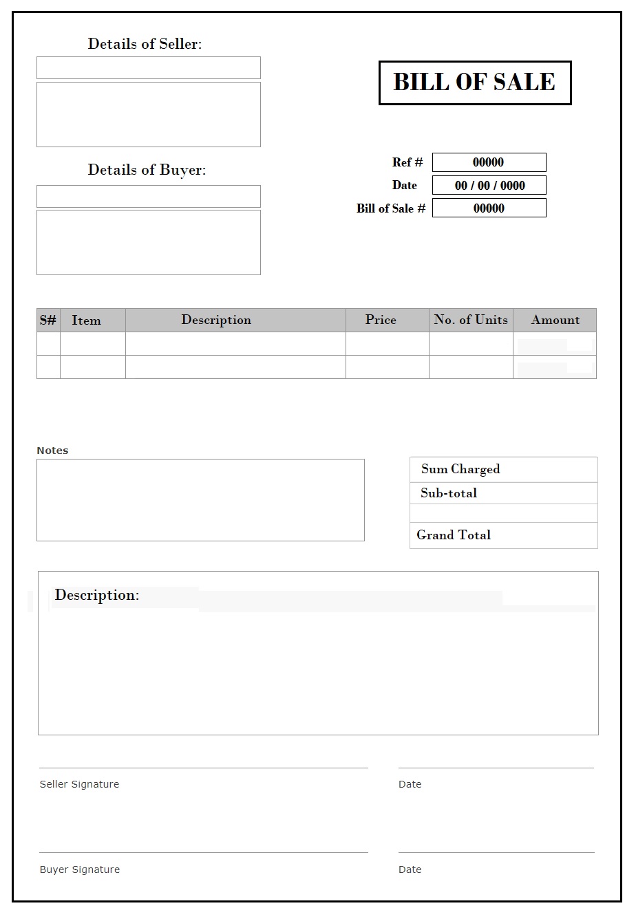 Printable Bill Of Sale Template Free Word Excel Templates