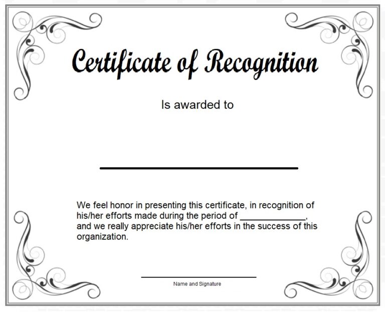 Certificate of Recognition Template | Free Word & Excel Templates