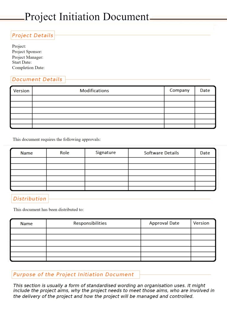 Free Project Initiation Document Template Free Word Excel Templates