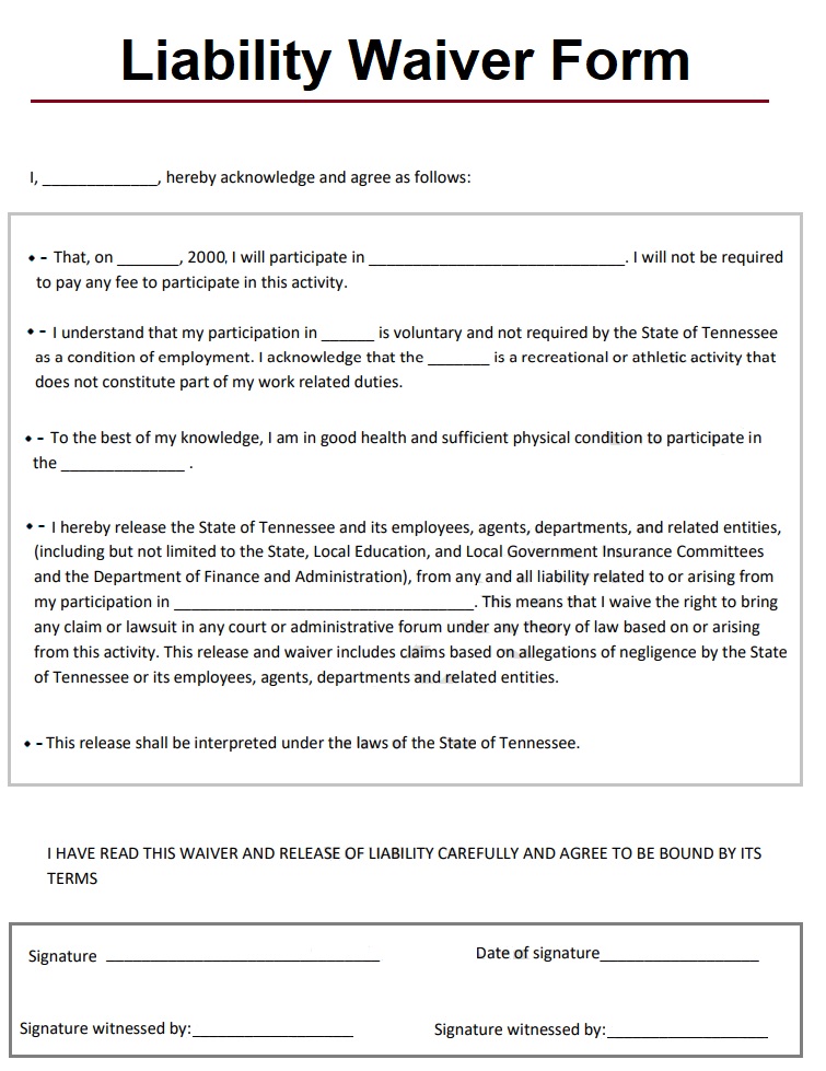 Liability Waiver Form Free Word & Excel Templates