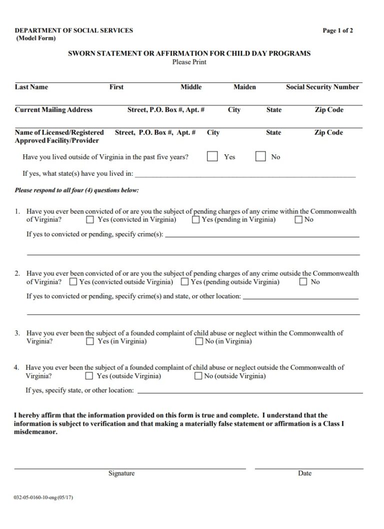 Sworn Statement Template 