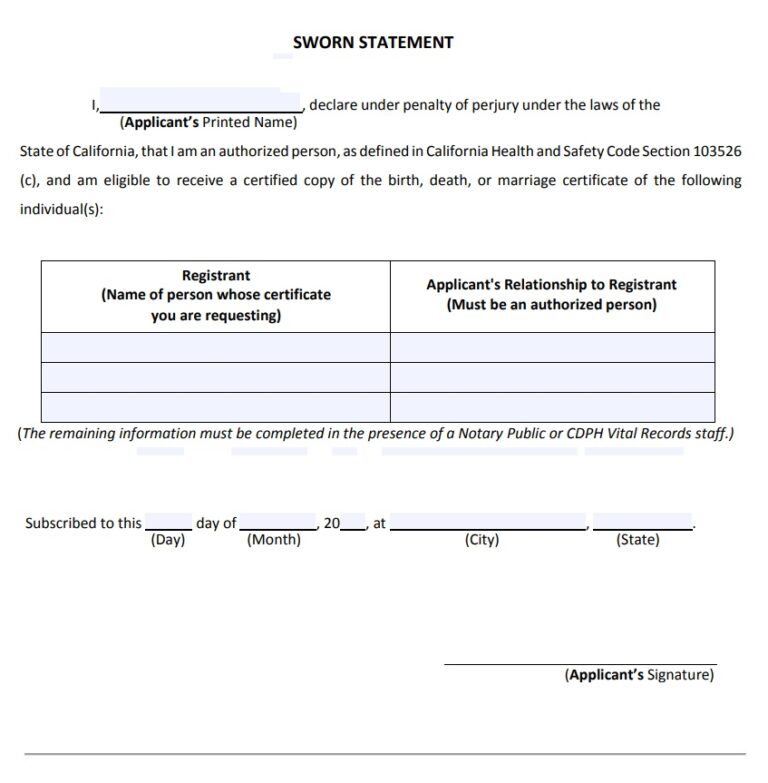 Sworn Statement Template Free Word And Excel Templates 9141