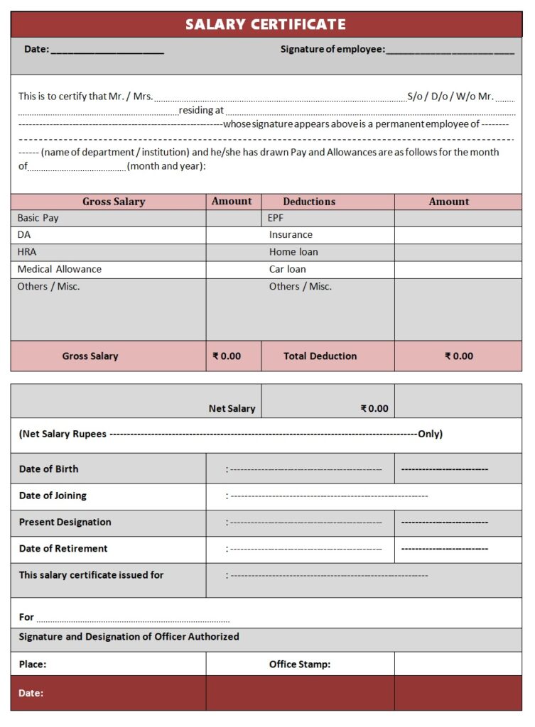 Salary Certificate Format | Free Word & Excel Templates