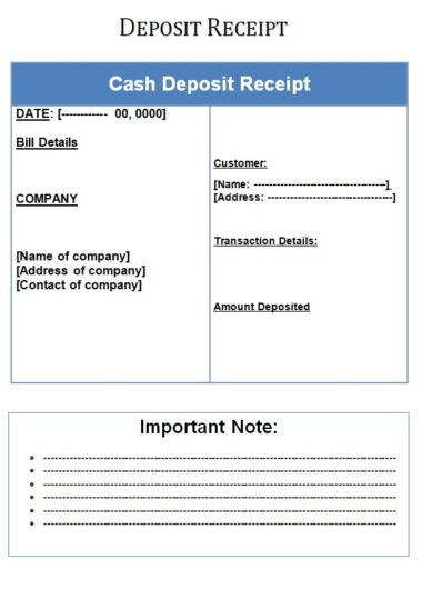 Deposit Receipt Template | Free Word & Excel Templates