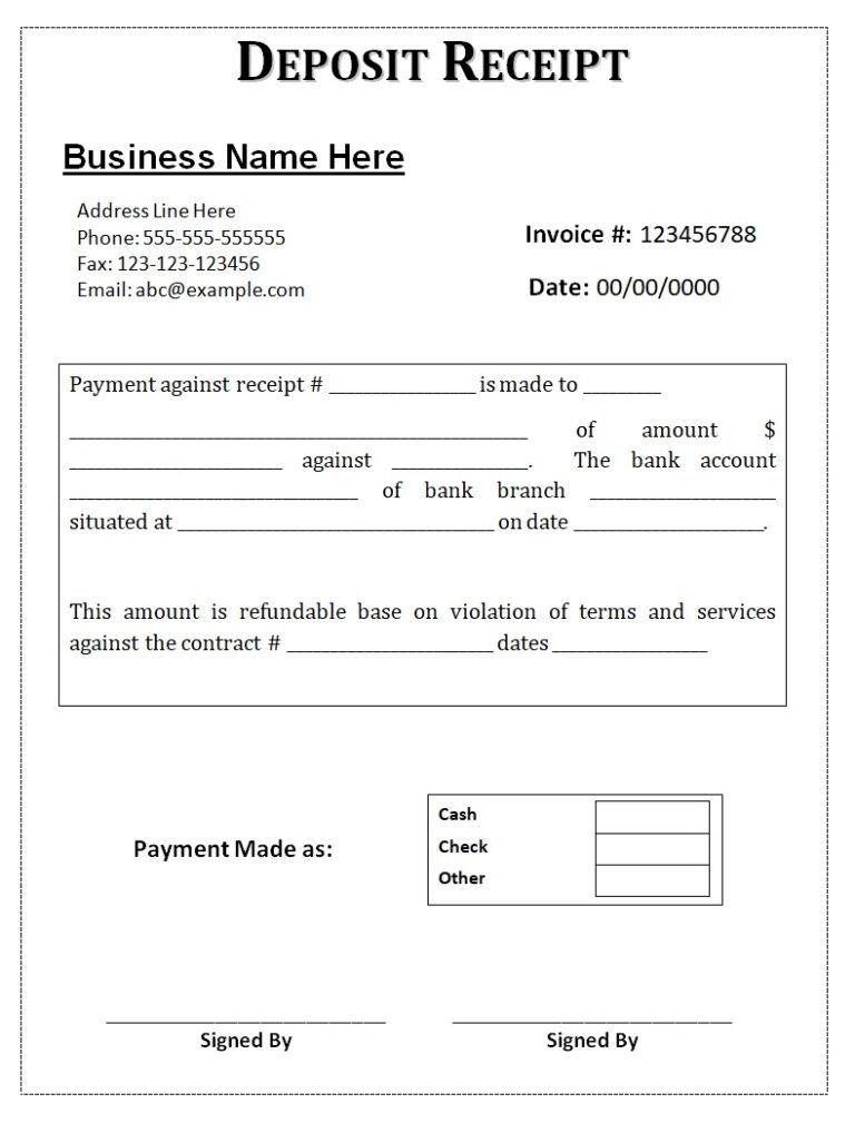 Deposit Receipt Template Free Word & Excel Templates