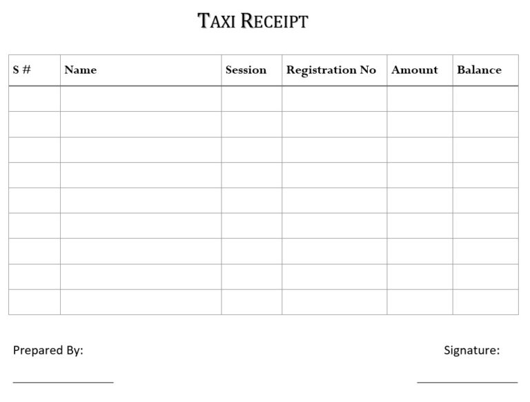 Weekly Taxi Receipt Template | Free Word & Excel Templates