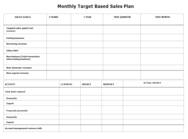 Monthly Target Based Plan Template | Free Word & Excel Templates