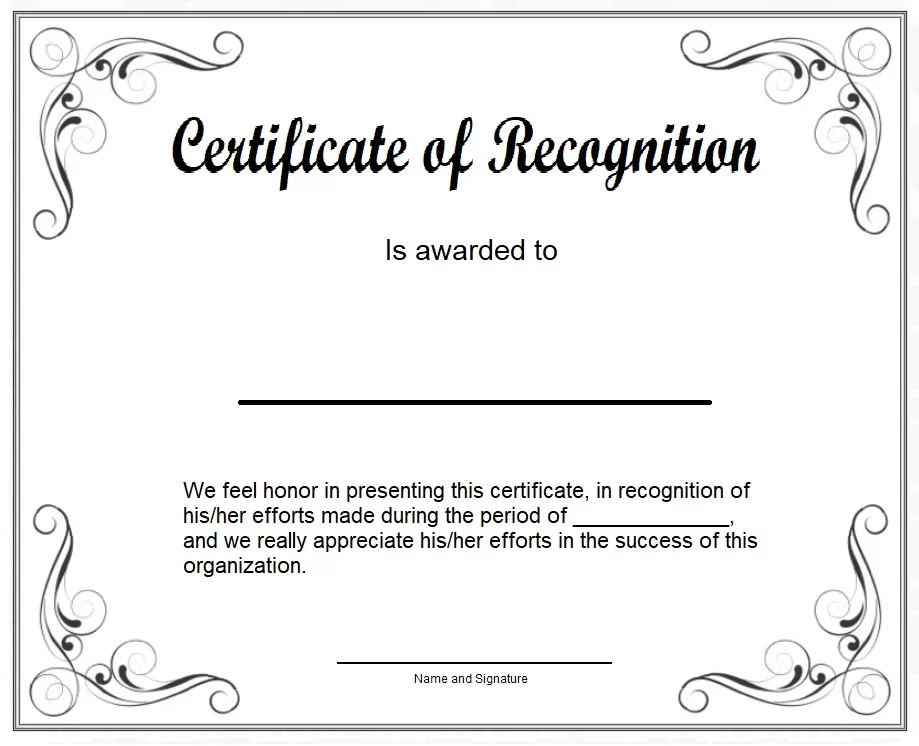 Certificate of Recognition Format
