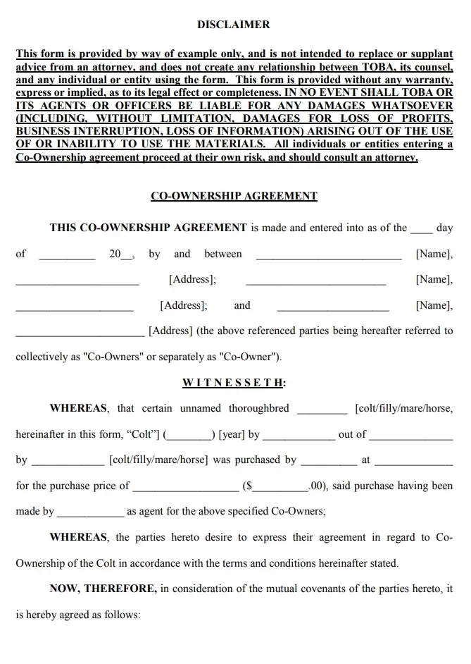 Co-owner Agreement Template