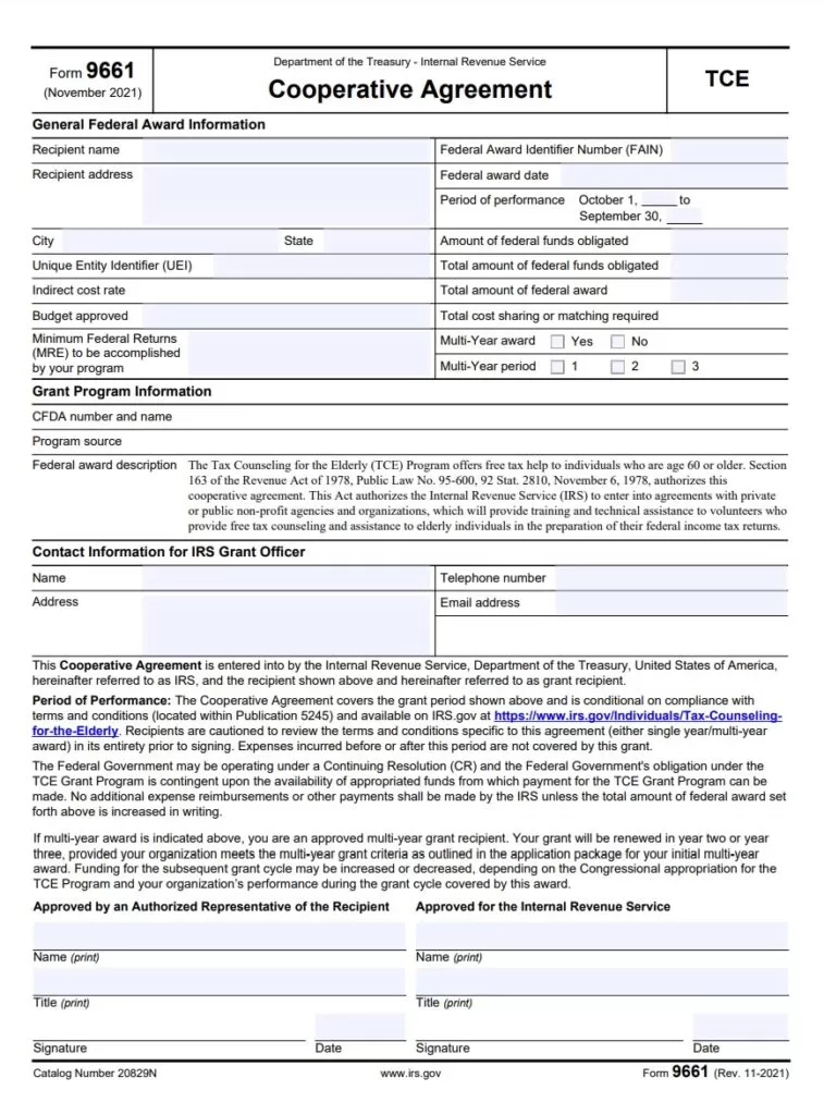 Cooperative Agreement Template