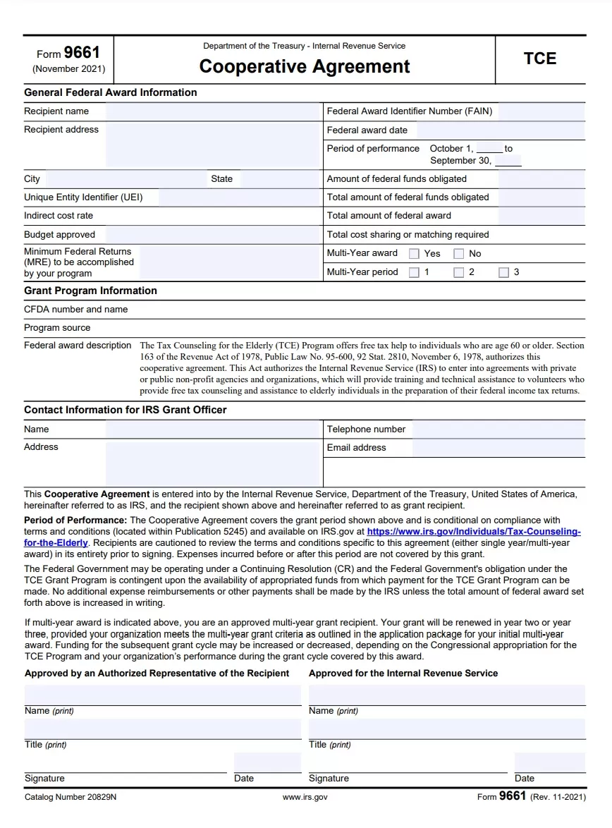 Cooperative Agreement Template