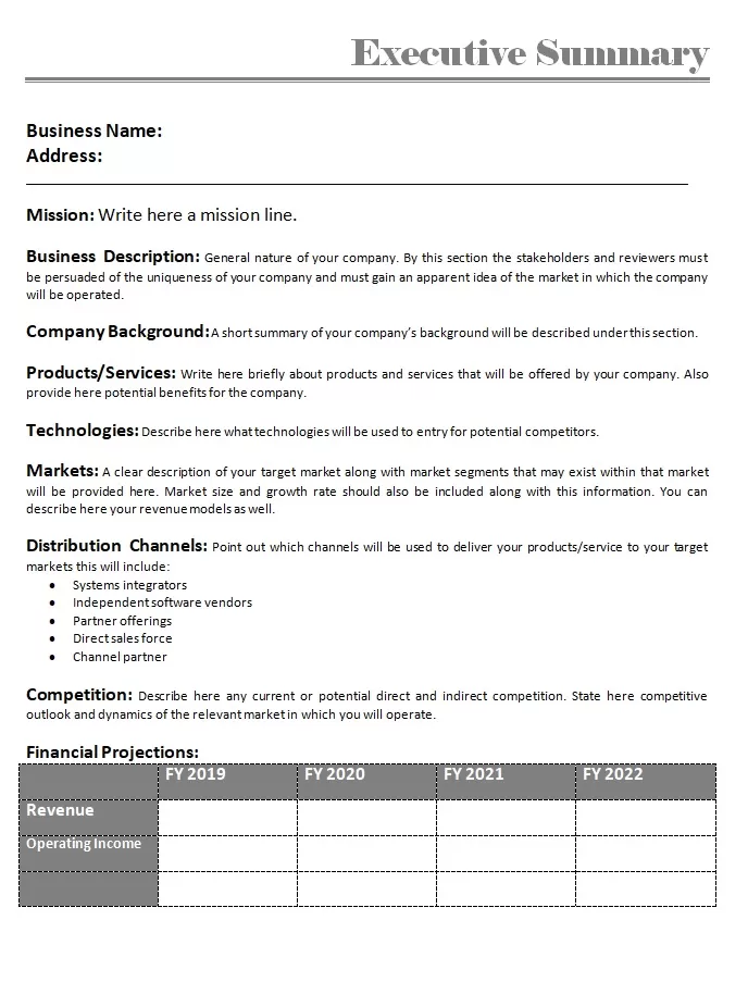 Professional Executive Summary Template