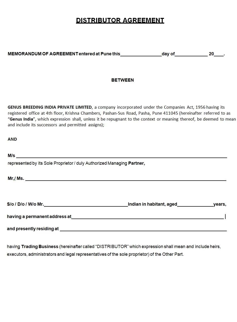 Distribution Agreement Template