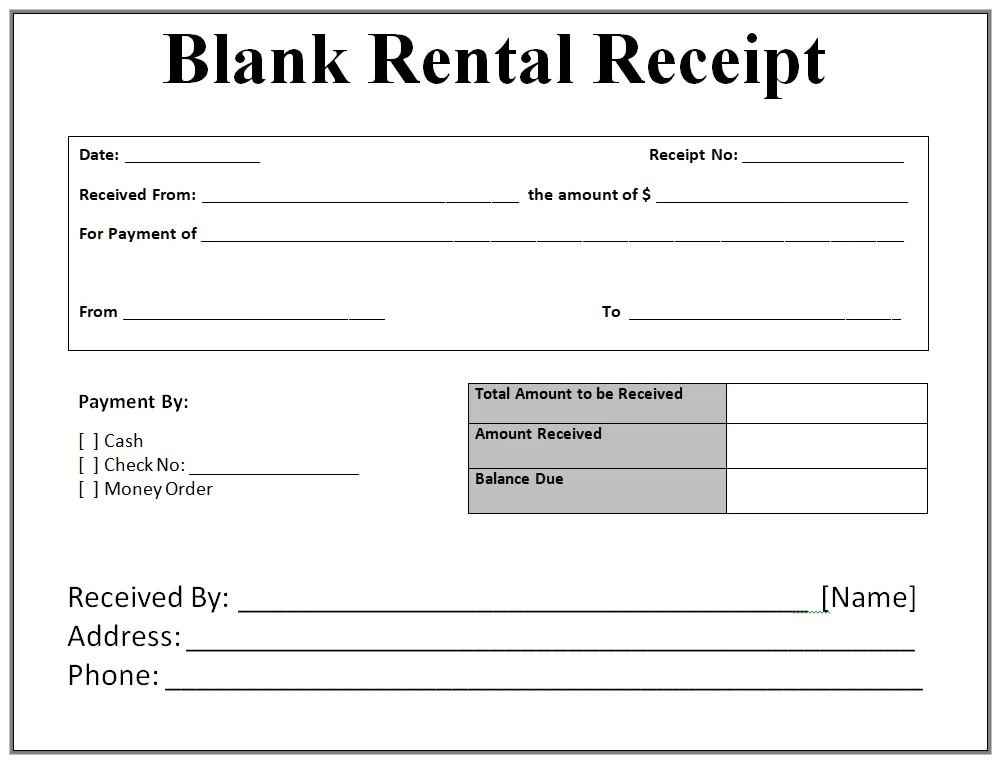 Blank Rental Receipt Template