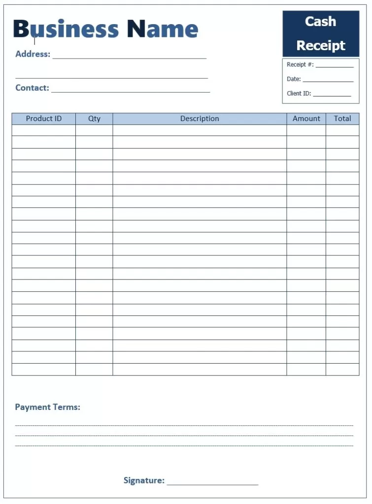 Cash Receipt Layout