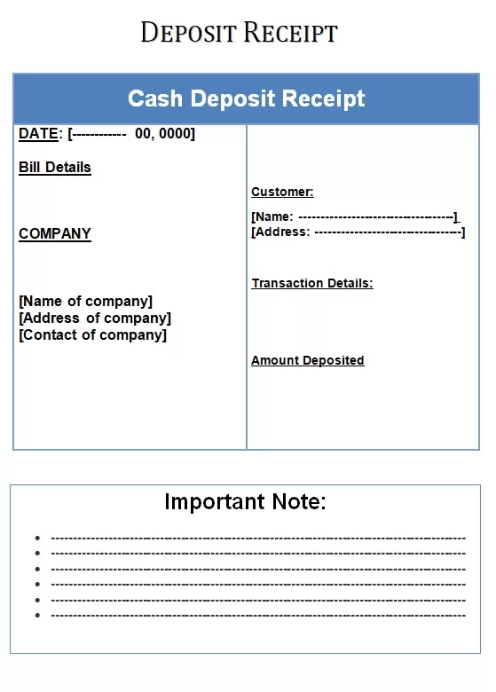 Deposit Receipt Template