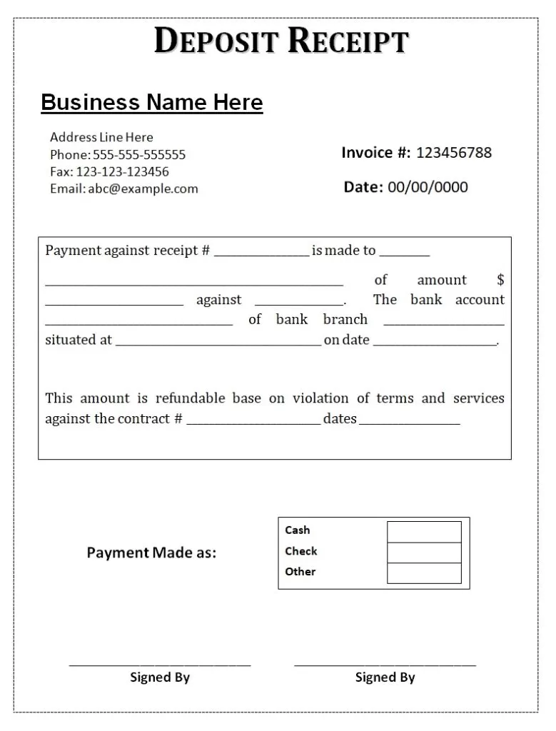 Free Deposit Receipt Template