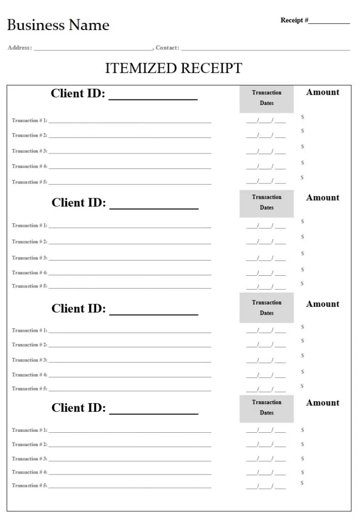 itemized Receipt Template