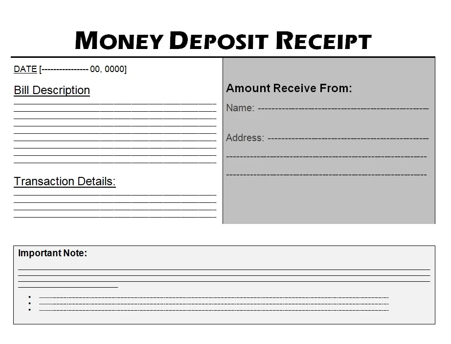 Money Deposit Receipt Template