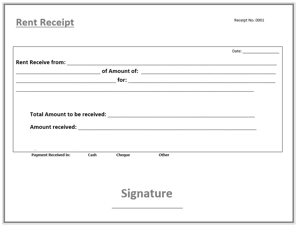 Rent Receipt Example