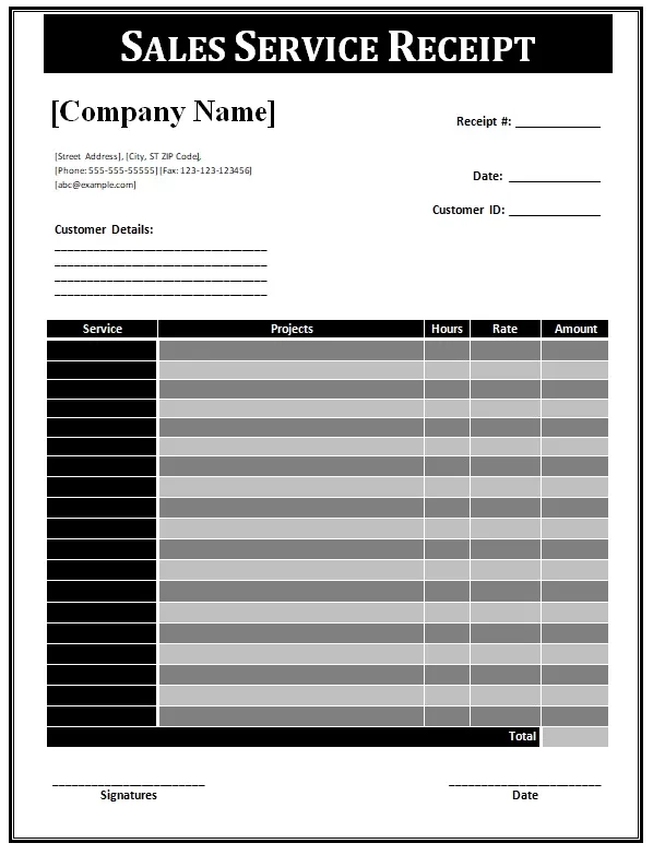 Sales Service Receipt Template