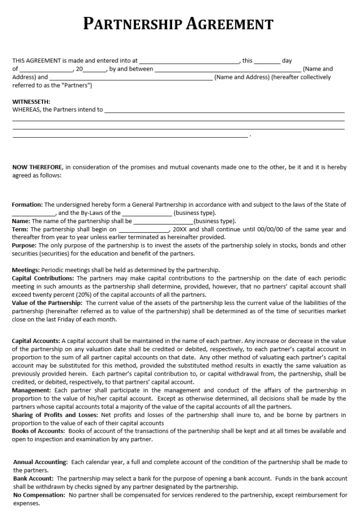 Partnership Agreement Template