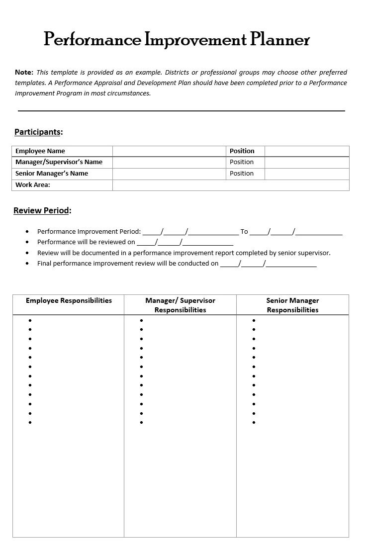 Free Performance Improvement Plan Template | Free Word & Excel Templates