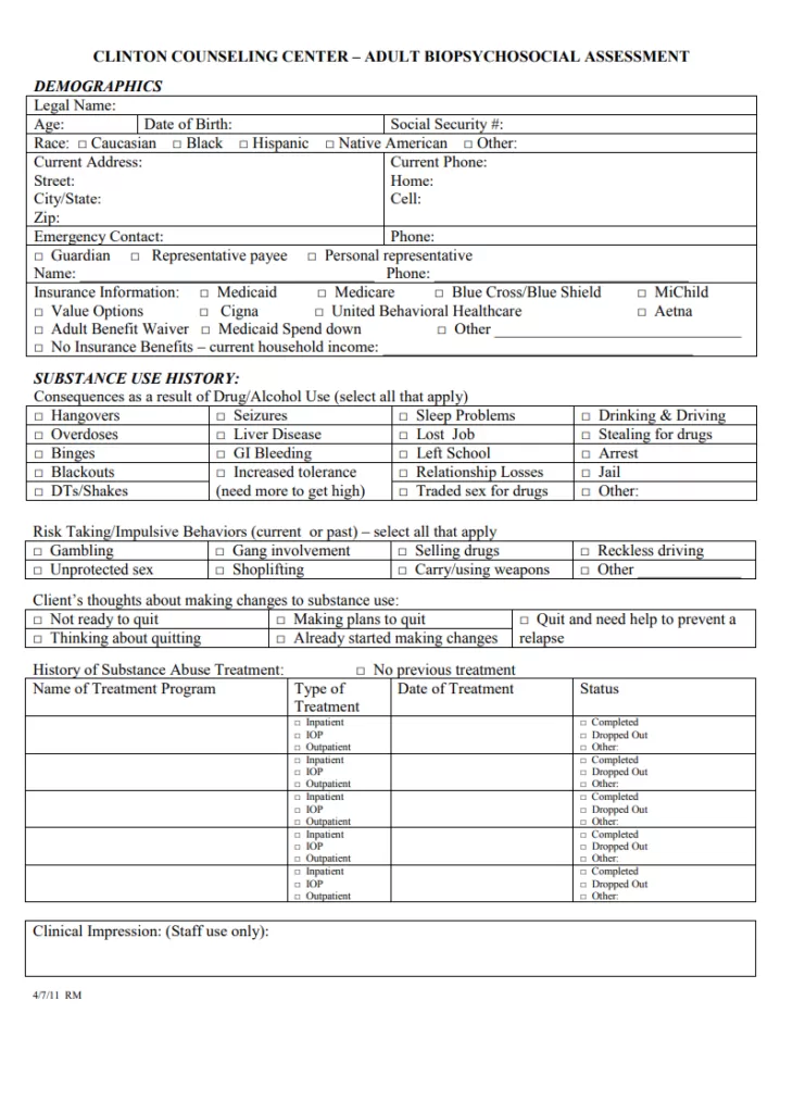 Adult Biopsychosocial Assessment Template