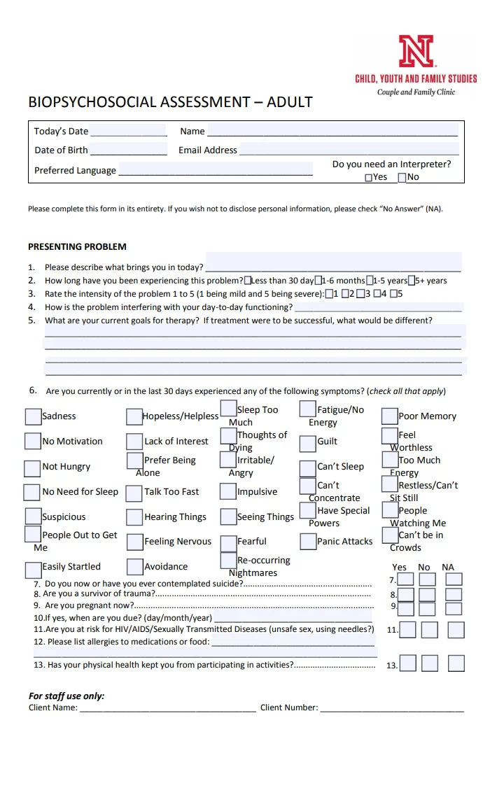 Biopsychosocial Assessment Template