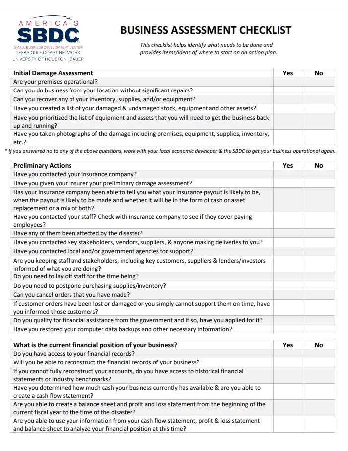 Business Assessment Checklist Template