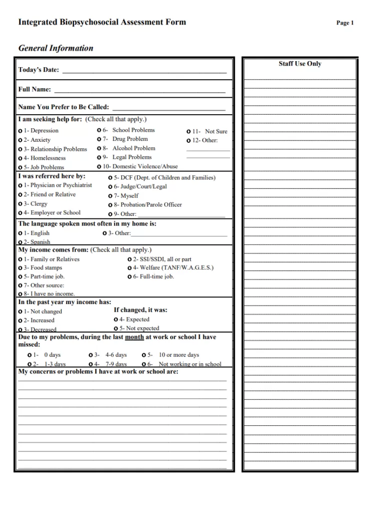 Integrated Biopsychosocial Assessment Form