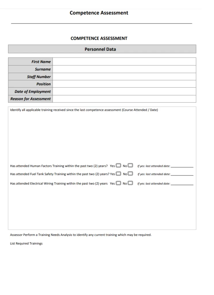 Competency Assessment Template Excel