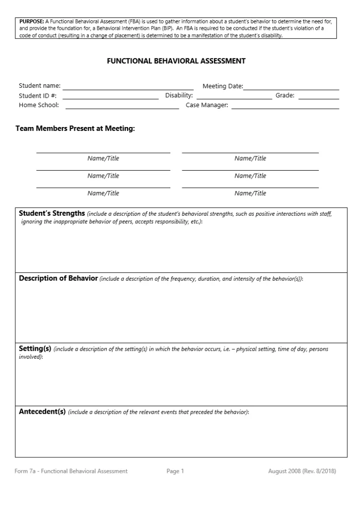 Functional Behavior Assessment Format