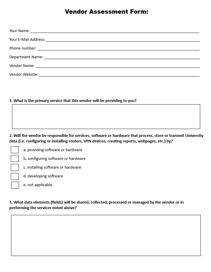 Vendor Assessment Form