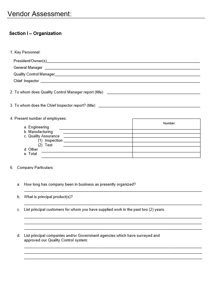 Vendor Assessment Template