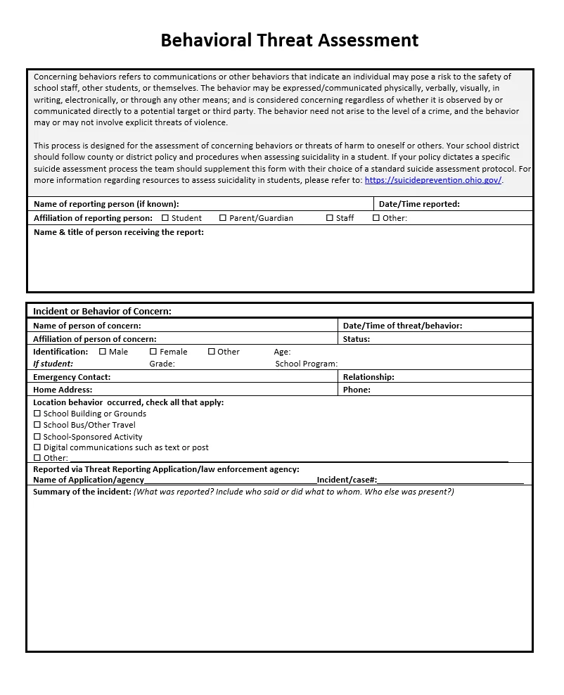 Behavioral Threat Assessment Form