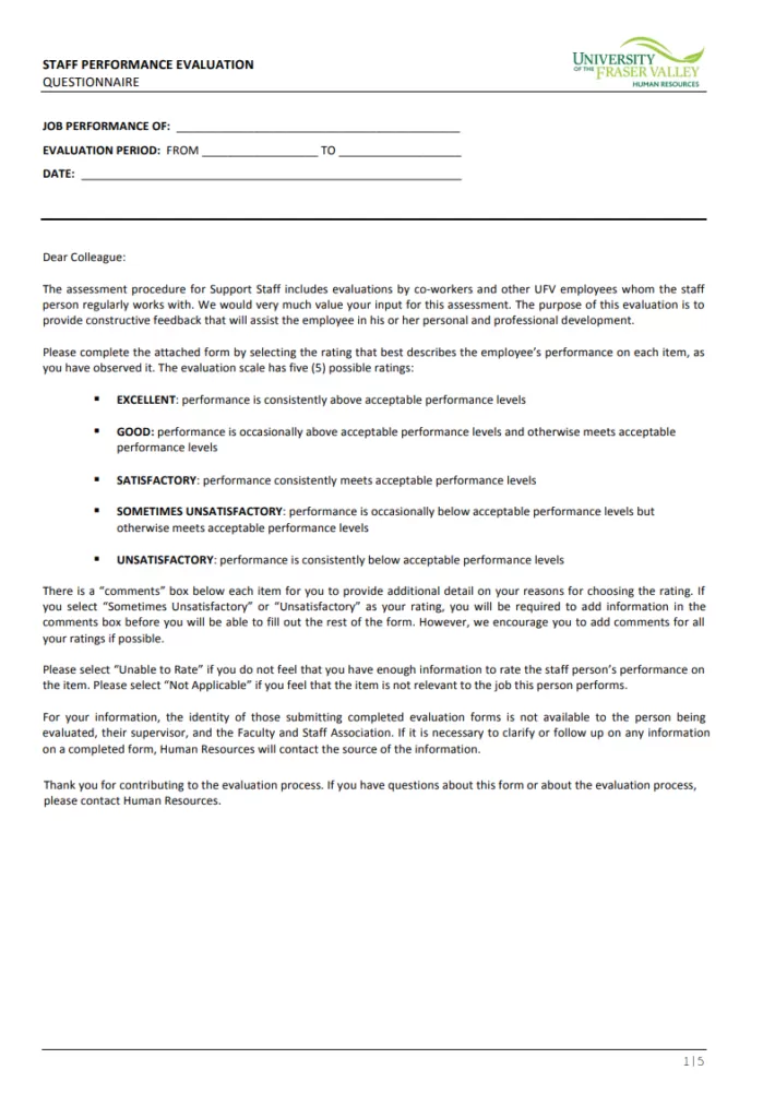 Staff Performance Assessment Template