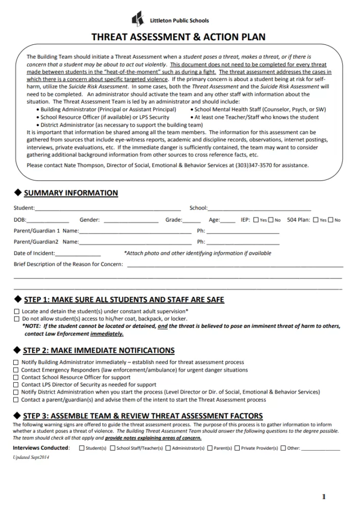 Threat Assessment Format