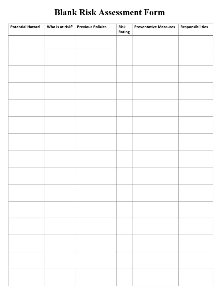 Blank Risk Assessment Form