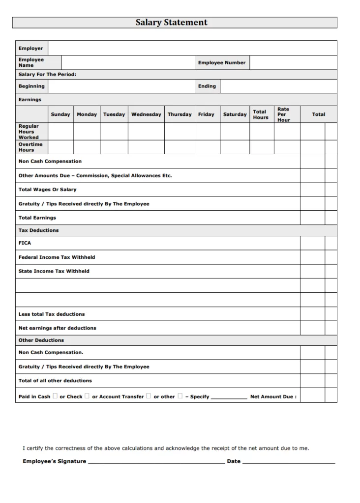 Salary Statement Format