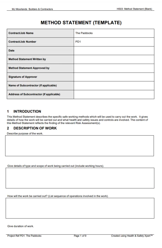 Professional Method Statement Template