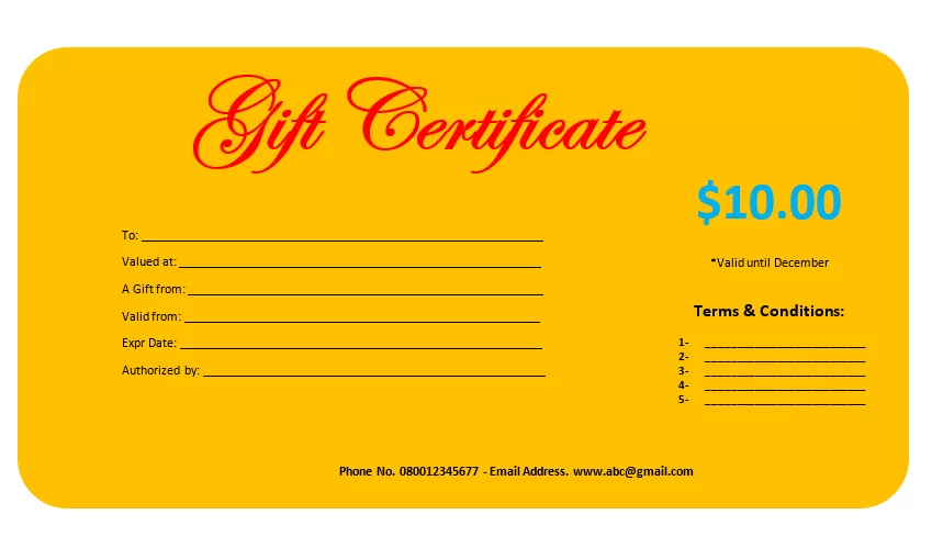 Gift Certificate Format