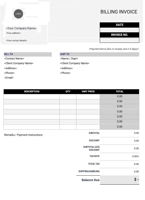 Billing Invoice Template Word