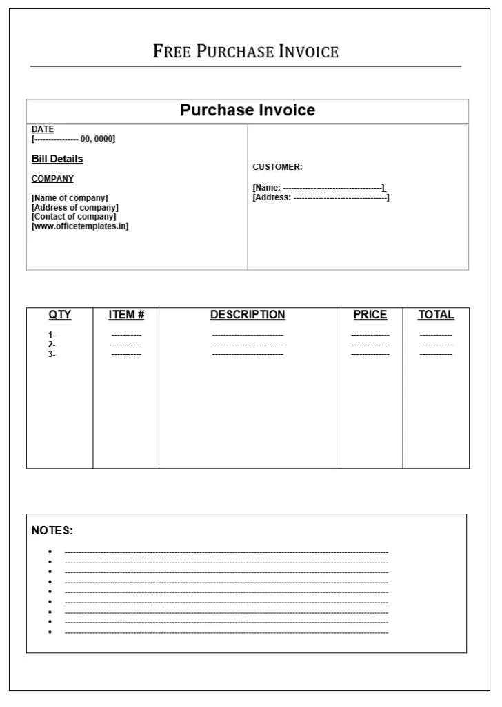 Free Purchase Invoice Template